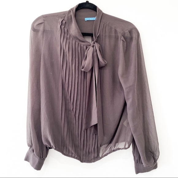 Alice + Olivia Tops - ✨ Alice + Olivia | Sheer Taupe Tie Blouse